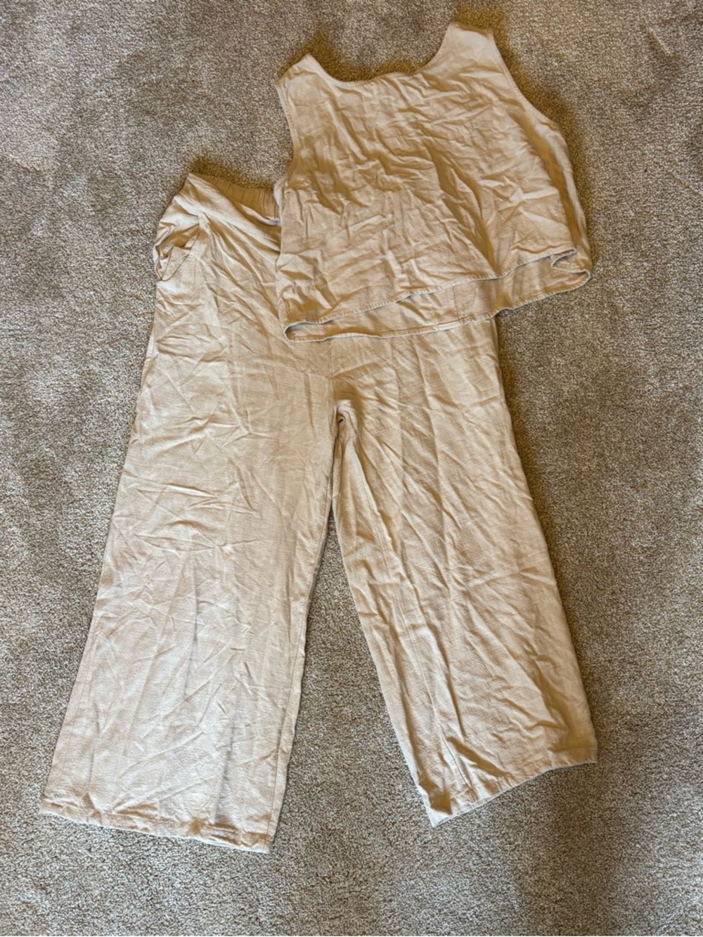 Casual Two-Piece Tank & Wide-Leg Set in Beige-l